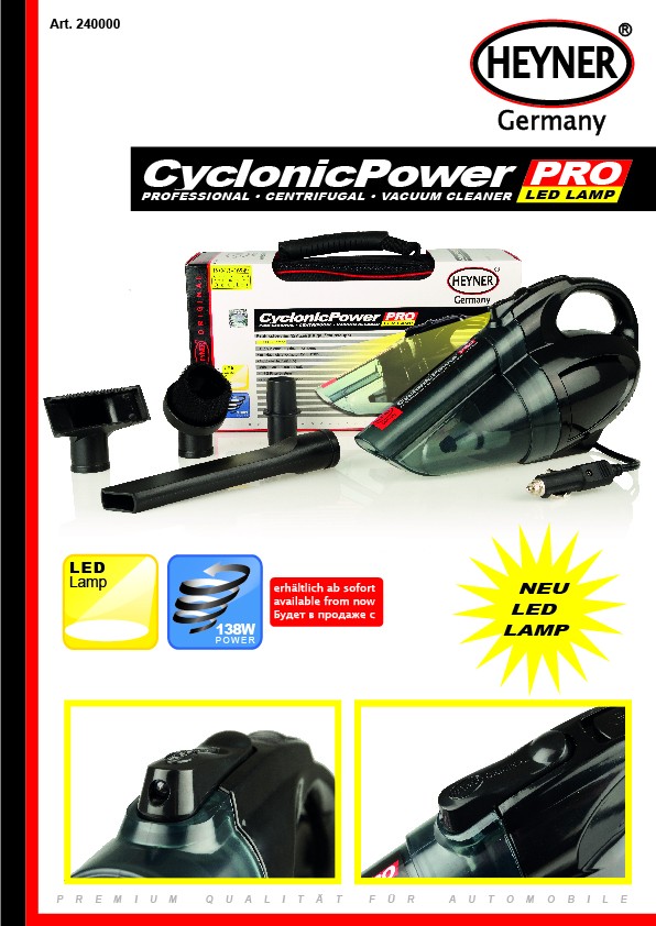 Aspirator auto Heyner Cyclo Power 12V 138W umed/uscat, 4 m, accesorii