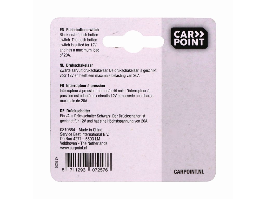 Întrerupător auto Carpoint 12V 20A rotund, cu revenire, negru 16,10 mm