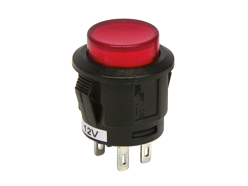 Intrerupator auto Carpoint 12V 20A rosu, rotund 16,10 mm, cu revenire