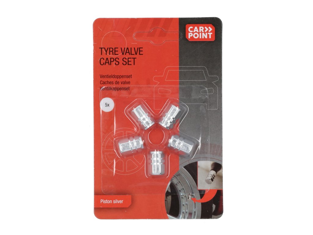 Set capace ventile auto Carpoint tip piston, argintii, 5 bucati