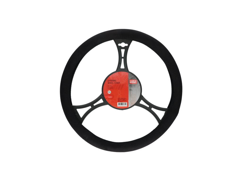 Husa volan Carpoint neagra, aspect piele intoarsa, 37-39 cm