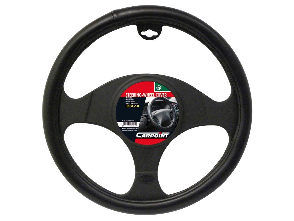 Husă volan Carpoint Leather Look neagră, cauciucată, 37-39 cm