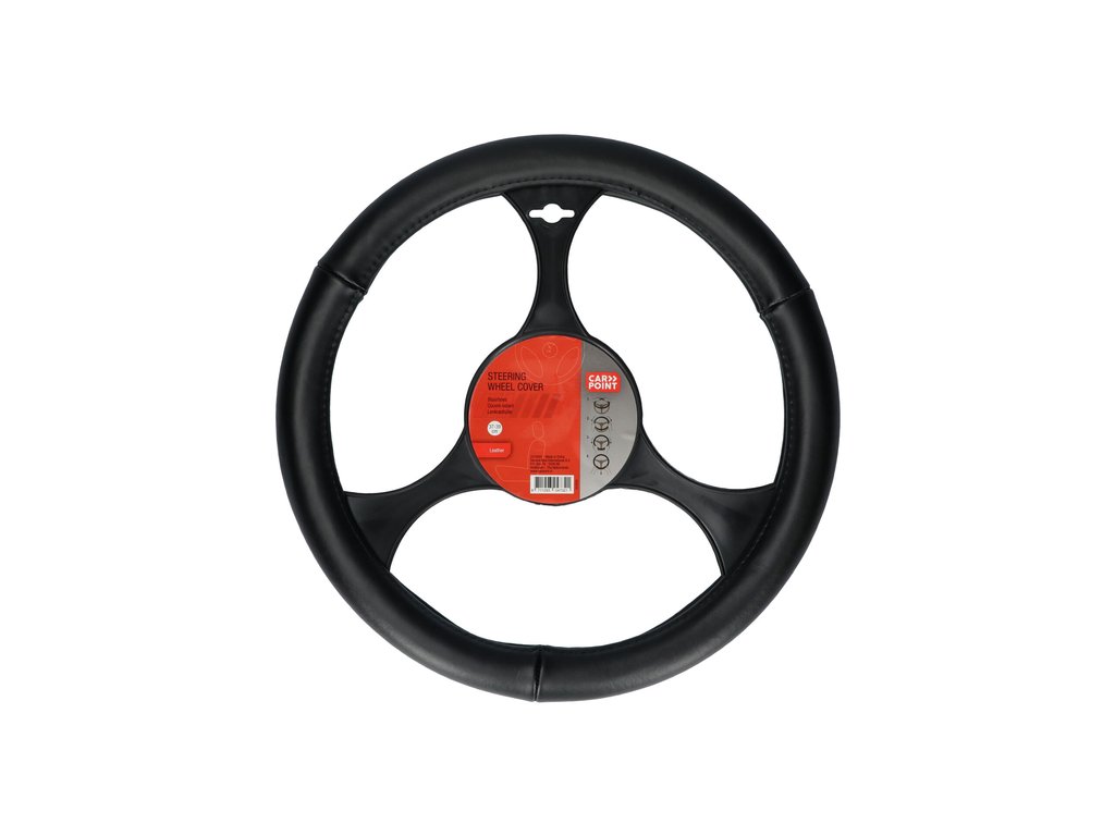 Husă volan din piele neagră Carpoint, pentru diametru 37-39 cm