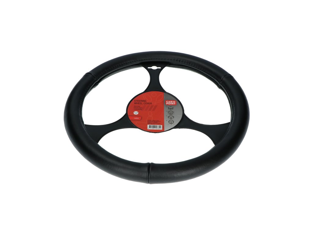 Husă volan din piele neagră Carpoint, pentru diametru 37-39 cm