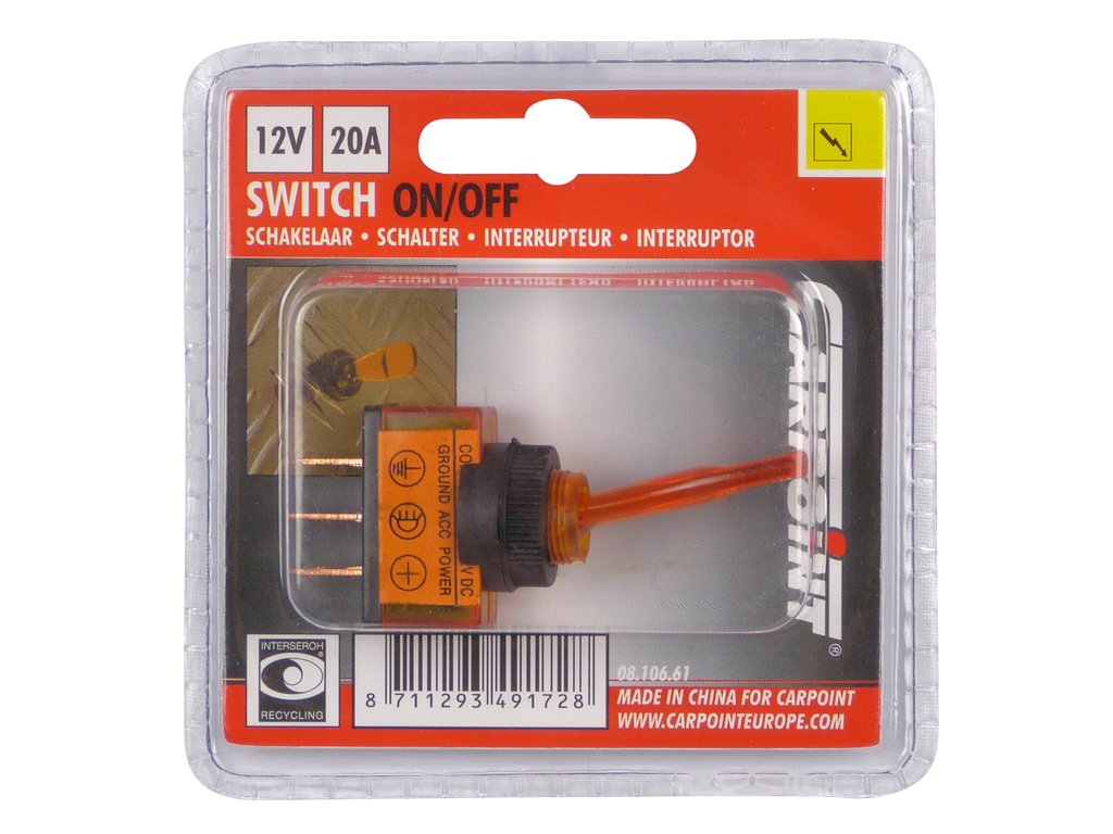 Intrerupator auto Carpoint 12V 20A ON/OFF portocaliu cu 2 papuci