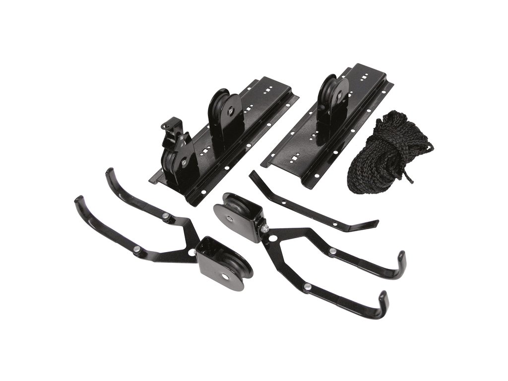 Suport bicicletă Dresco cu scripete pentru tavan, cârlige duble, oțel, 20 kg, negru