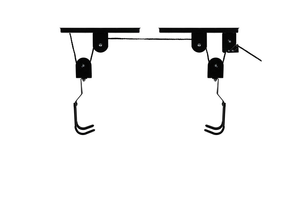 Suport bicicletă Dresco cu scripete pentru tavan, cârlige duble, oțel, 20 kg, negru