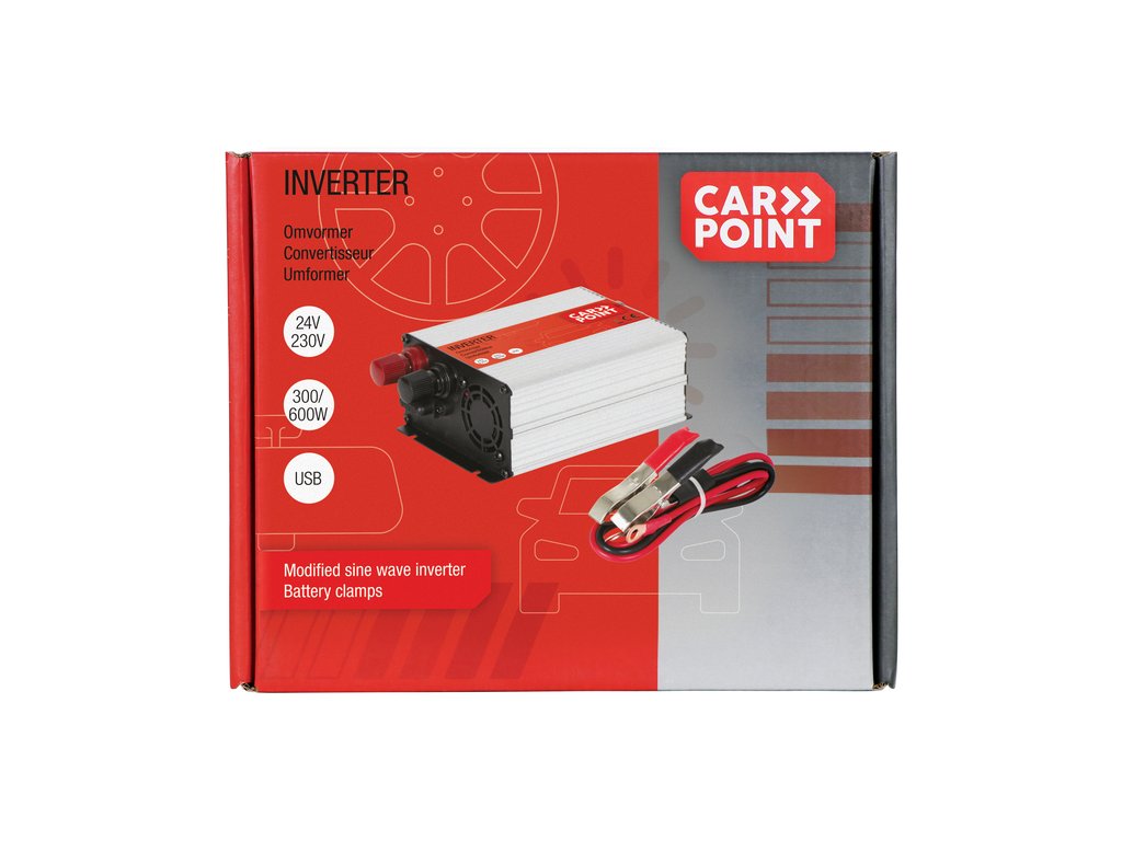 Invertor de tensiune auto Carpoint 24V-230V 300W cu port USB si protectii