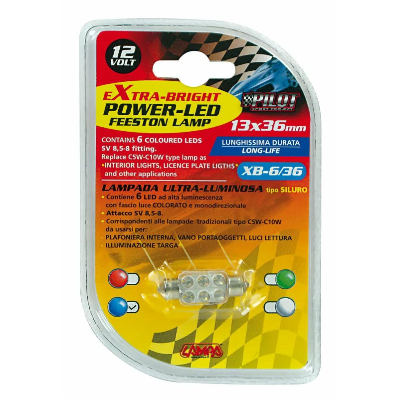 Bec LED auto 12V Sofit SV8.5-8, 6 LED, 13x35 mm, albastru