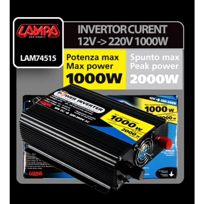 Invertor auto 12V la 220V 1000W cu protectii multiple si carcasa aluminiu