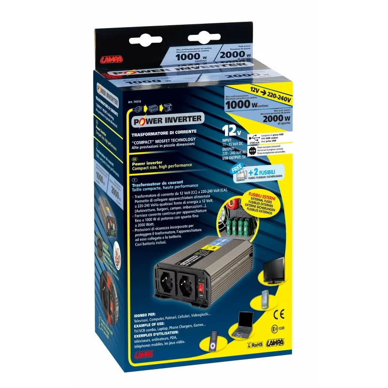 Invertor auto 12V la 220V 1000W cu protectii multiple si carcasa aluminiu