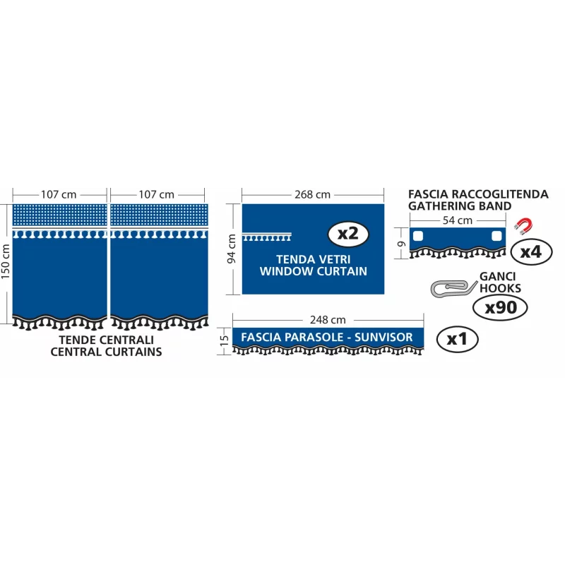 Set perdele camion Premiere 9 piese, albastru, pentru cabina standard
