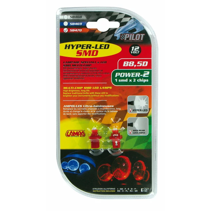 Bec LED rosu 12V pentru bord, soclu B8.5d, 1 SMD, set 2 buc