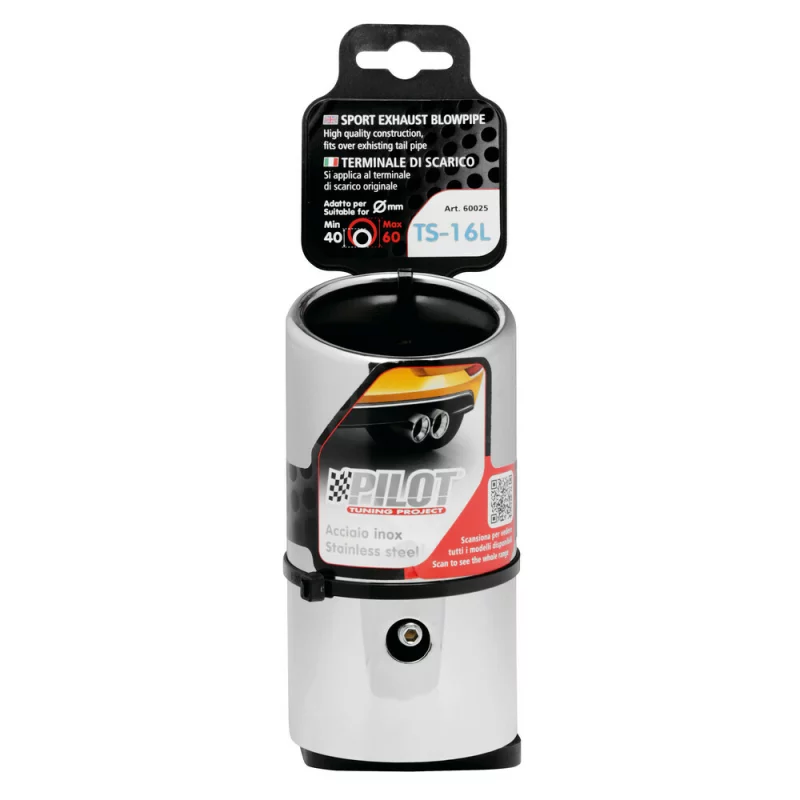 Ornament tobă eșapament TS-16 L din inox lustruit, racord 40-60 mm