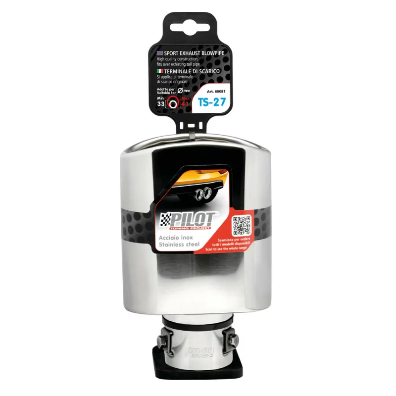 Ornament tobă eșapament TS-27 din inox lustruit, sunet sport, 33-41 mm