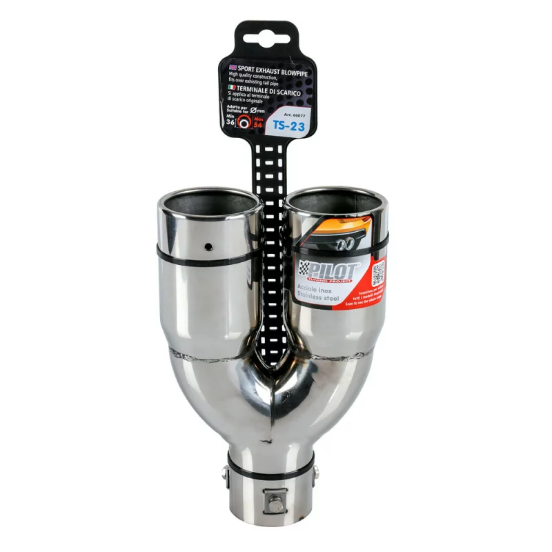 Ornament tobă eșapament dublu TS-23 din inox lustruit, 36-54 mm