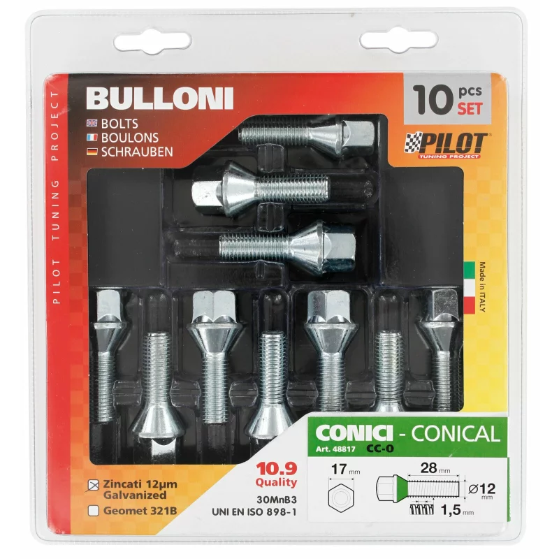 Prezoane jante conice scurte M12x1,5 28 mm, set 10 bucăți