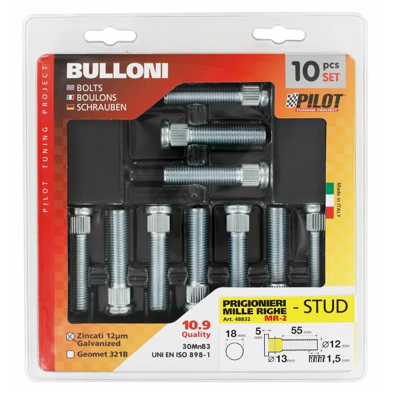 Set 10 prezoane jante cu caneluri M12x1,5, 55 mm, MR2