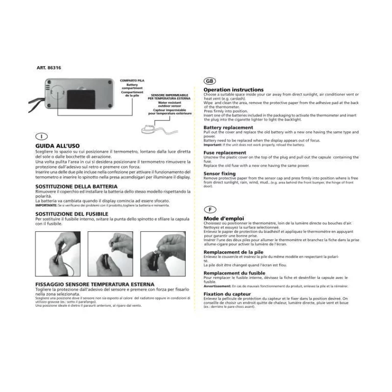 Termometru auto interior-exterior Lampa 12/24V cu iluminare albastra