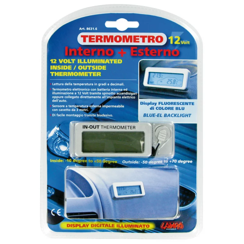 Termometru auto interior-exterior Lampa 12/24V cu iluminare albastra