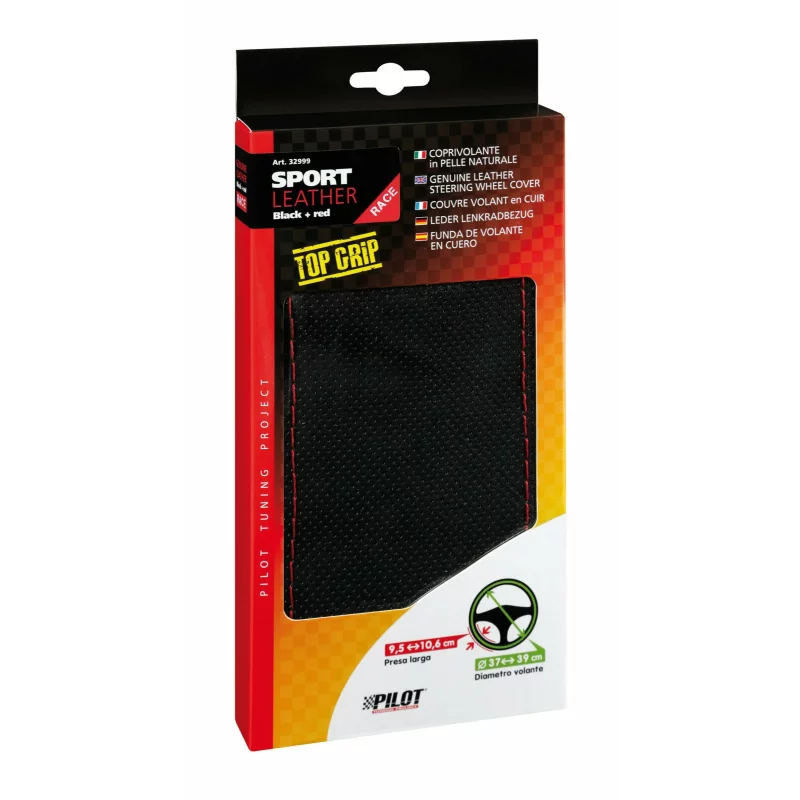 Husă volan din piele Sport Lampa, mărimea L, 37-39 cm, negru-roșu