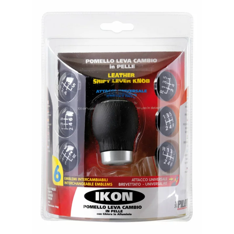 Maner schimbator auto universal Ikon Sport, negru/rosu, cu embleme viteze