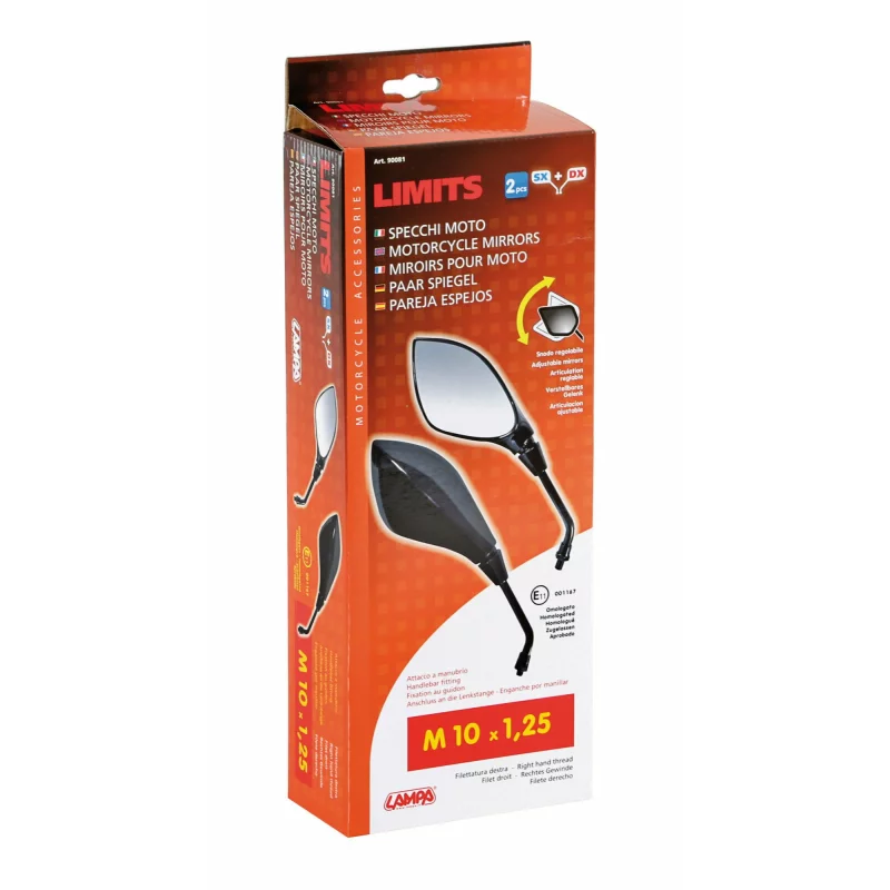 Oglinzi retrovizoare moto Limits reglabile, M10x1,25, negre, set 2 buc