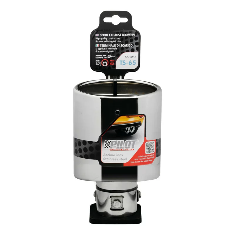 Ornament tobă eșapament TS-65 din inox lustruit, sunet sport, 37-42 mm