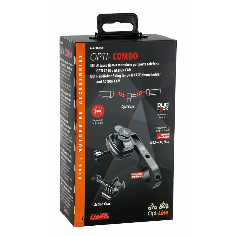 Suport fix pe ghidon Opti Combo Duo Lock pentru telefon si action cam