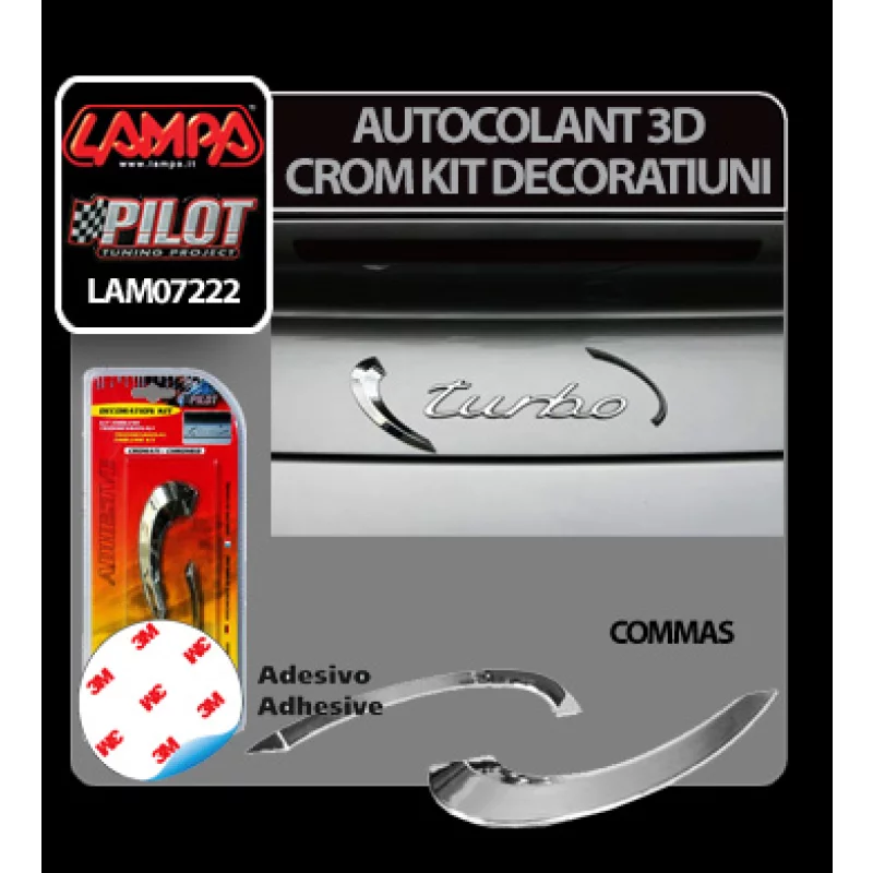 Autocolant 3D crom Commas pentru decor auto, cu adeziv 3M