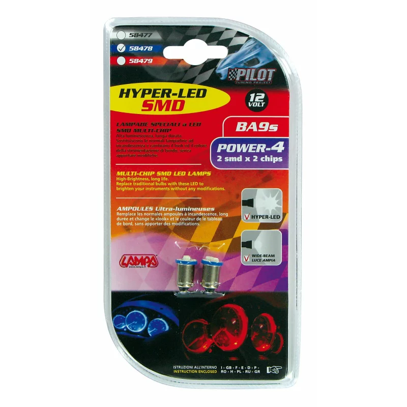 Bec LED BA9s 12V albastru, 2 SMD, set 2 buc pentru iluminare interioara auto