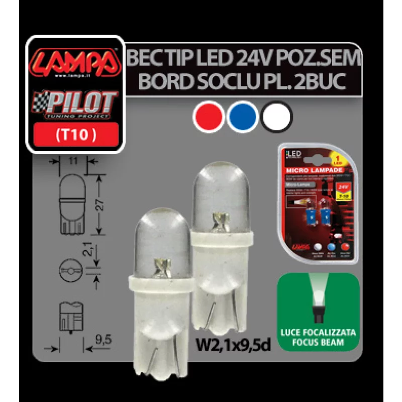 Bec LED 24V W5W alb pentru bord și iluminare interioară, set 2 buc