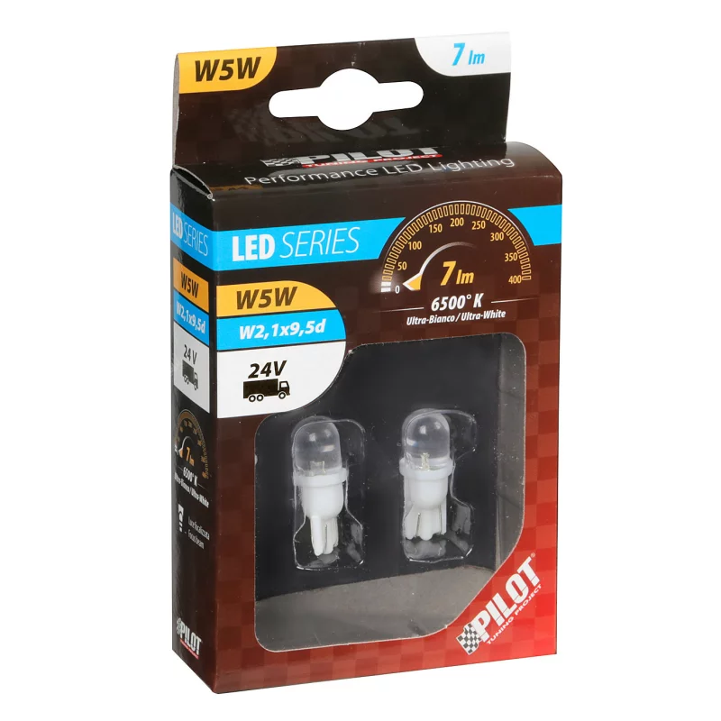 Bec LED 24V W5W alb pentru bord și iluminare interioară, set 2 buc