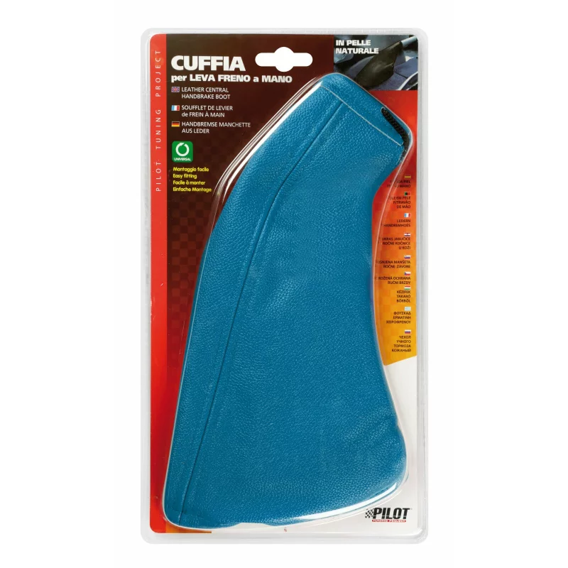 Burduf frana de mana albastru cu snur, din piele naturala, Lampa