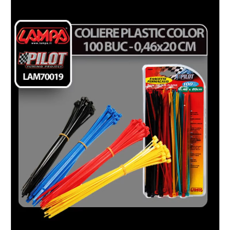 Coliere din plastic colorate 100 buc, 4,6 x 20 cm pentru fixare cabluri