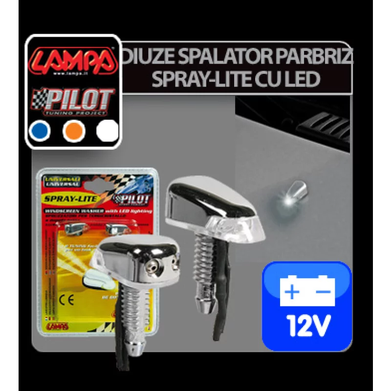 Set diuze spalator parbriz Spray-Lite cu LED alb 12V, universale