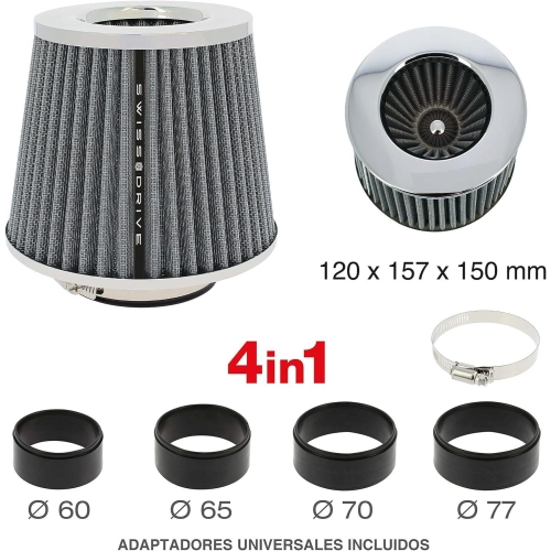 Filtru de aer sport universal gri cu 4 inele pentru tuning auto