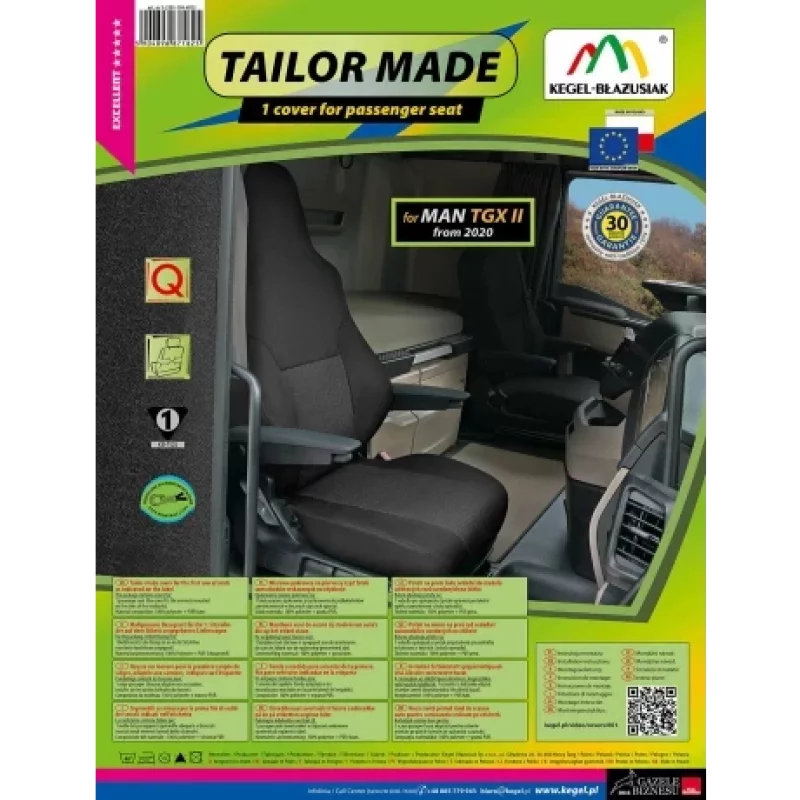 Husă scaun pasager camion MAN TGX II după 2020, negru/gri, 1 buc