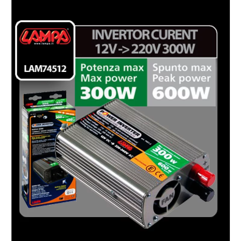 Invertor auto 12V la 220V 300W cu protectie termica si carcasa aluminiu
