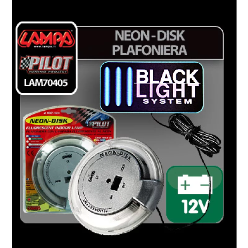 Plafoniera auto 12V Neon-Disk cu lumina UV Black Light, 160 mm