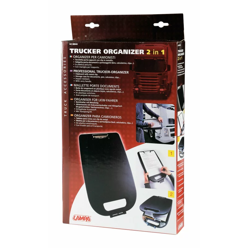 Organizator auto Trucker 2 in 1 cu clipboard si cutie depozitare Lampa