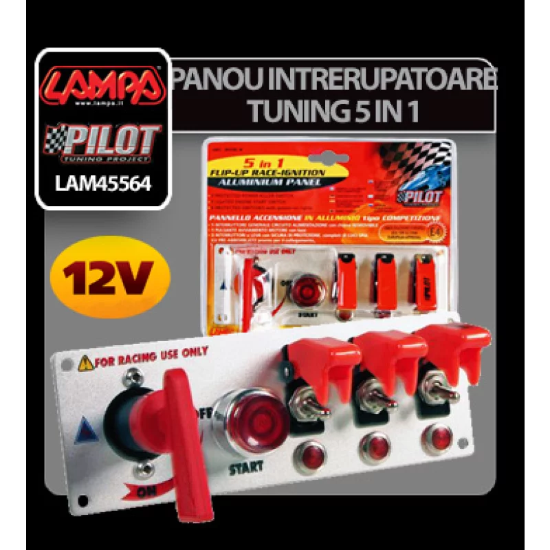 Panou întrerupătoare auto tuning 5 în 1, 12V, din aluminiu