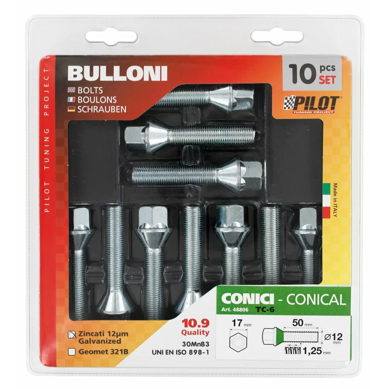 Set 10 prezoane jante conice M12x1,25 50 mm pentru roți originale TC6