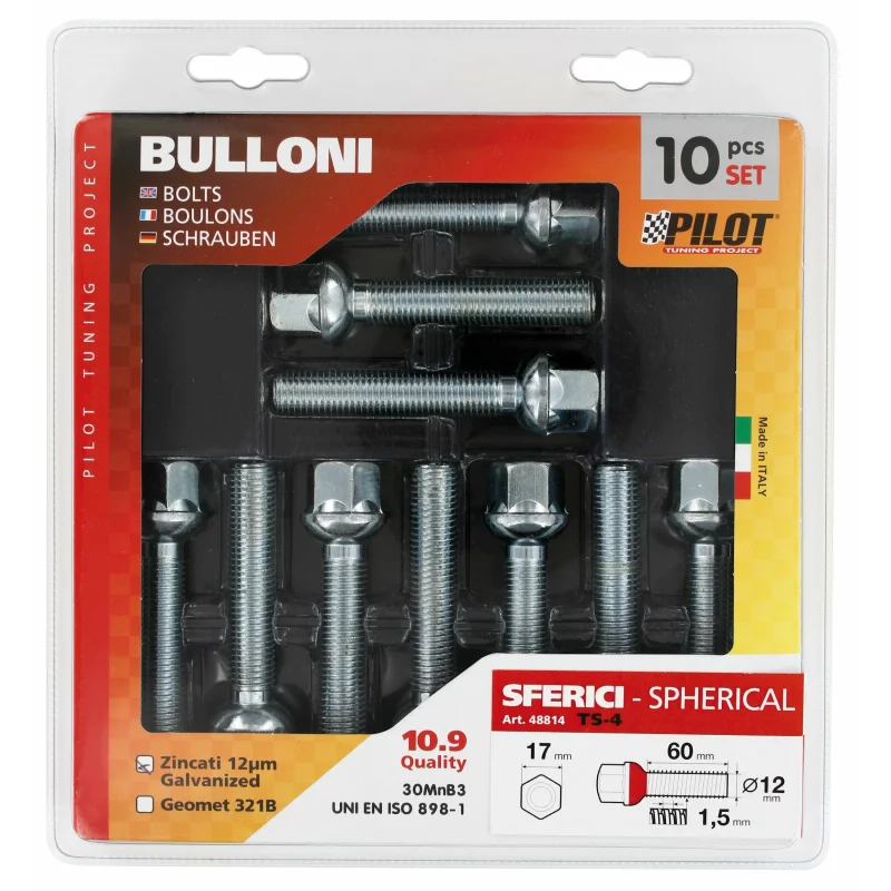 Prezoane jante sferice M12x1,5 R12, 60 mm, set 10 buc pentru roti originale