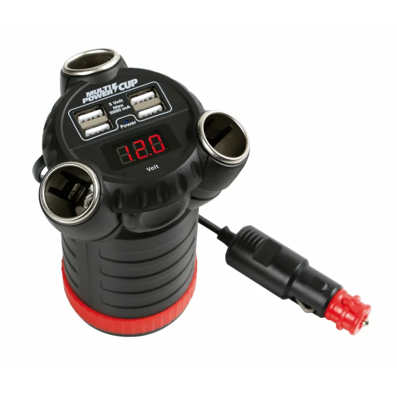 Priză triplă brichetă auto cu 4 USB și voltmetru Multi Power Cup 12/24/36V