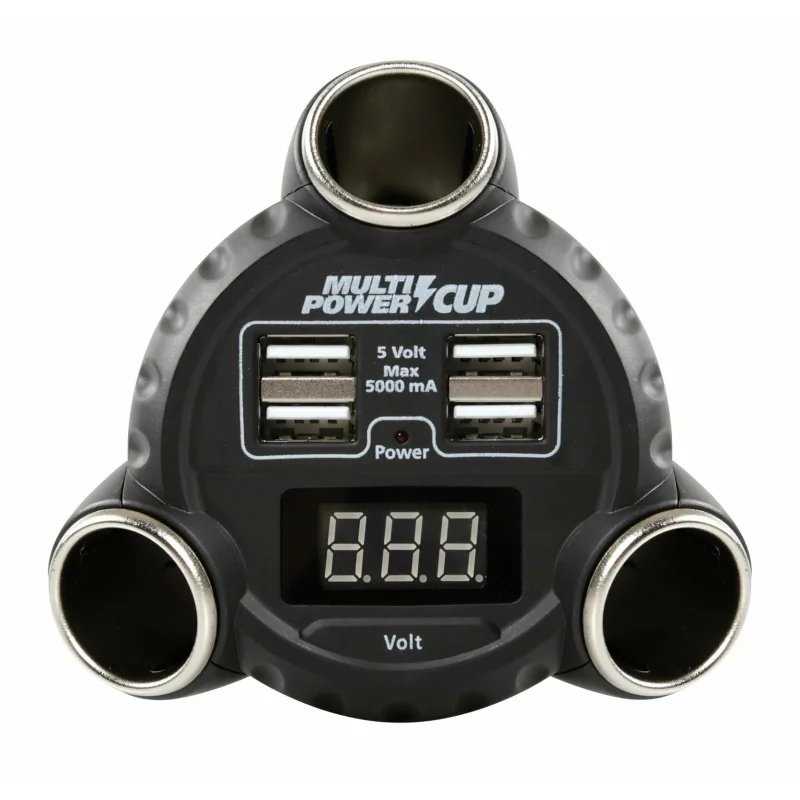 Priză triplă brichetă auto cu 4 USB și voltmetru Multi Power Cup 12/24/36V