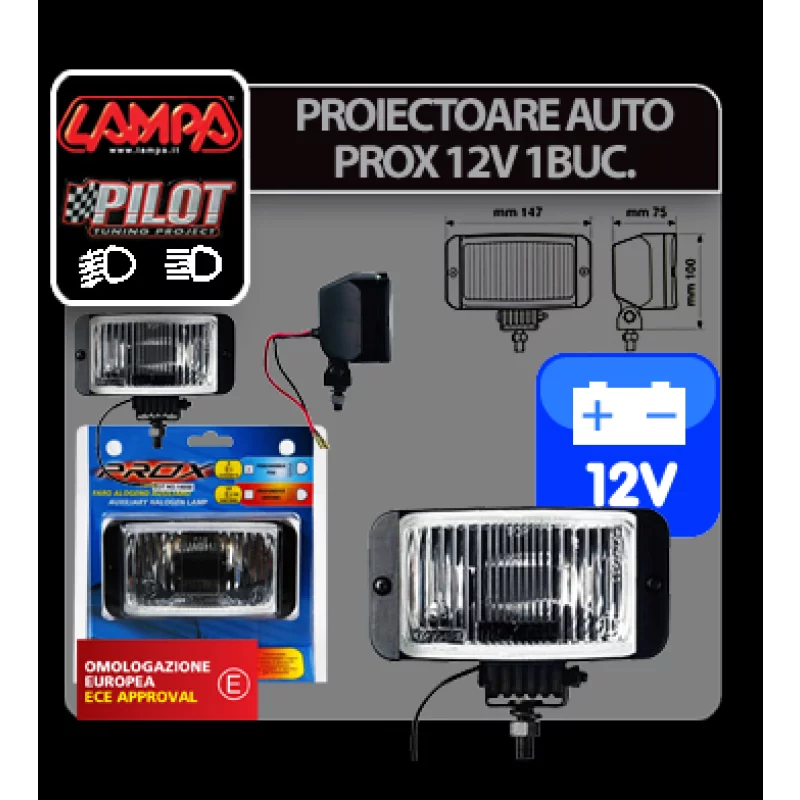 Proiector auto de ceață Prox 12V alb cu bec H3, omologare E, 55W