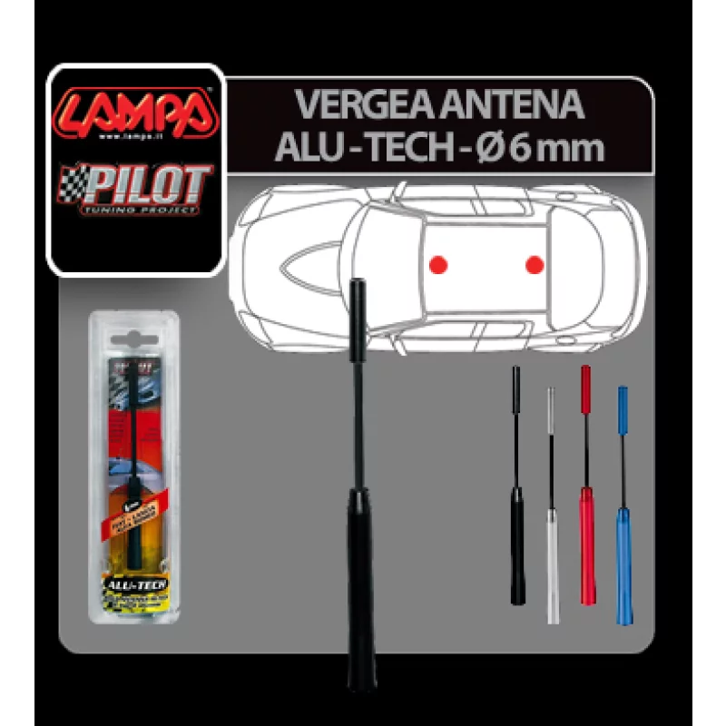 Vergea antenă auto Alu-Tech din aluminiu, 6 mm, negru, pentru Fiat/Lancia/Alfa Romeo