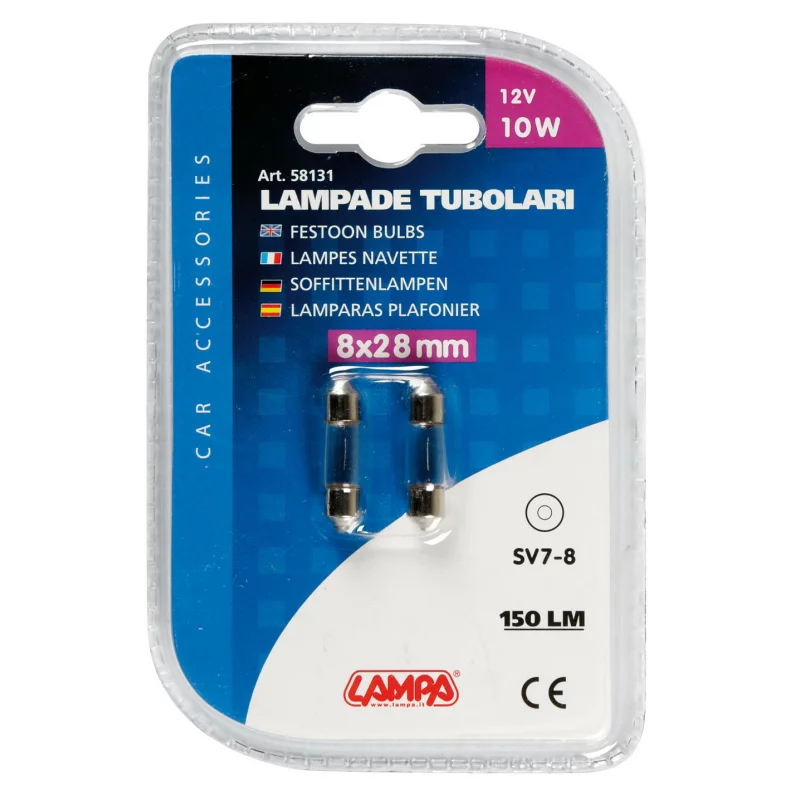 Bec sofit auto 12V 10W SV7-8 8x28 mm, set 2 bucati Lampa