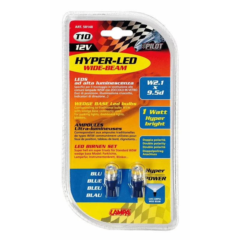 Bec LED T10 albastru 12V 1W pentru iluminare interioara auto, set 2 buc